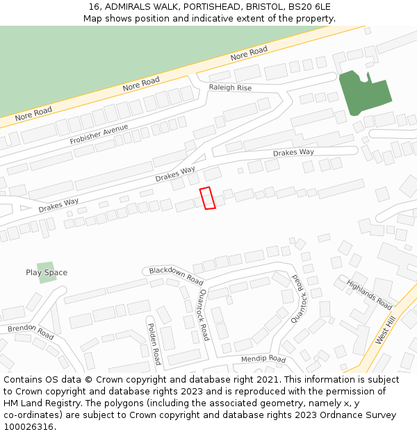 16, ADMIRALS WALK, PORTISHEAD, BRISTOL, BS20 6LE: Location map and indicative extent of plot