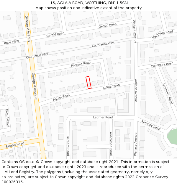 16, AGLAIA ROAD, WORTHING, BN11 5SN: Location map and indicative extent of plot