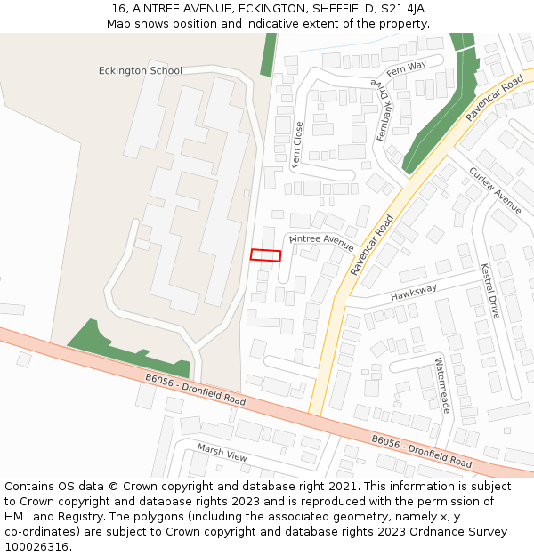 16, AINTREE AVENUE, ECKINGTON, SHEFFIELD, S21 4JA: Location map and indicative extent of plot