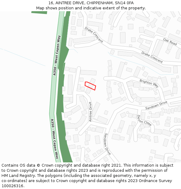 16, AINTREE DRIVE, CHIPPENHAM, SN14 0FA: Location map and indicative extent of plot