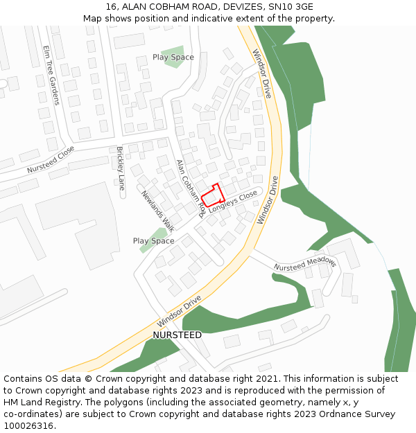 16, ALAN COBHAM ROAD, DEVIZES, SN10 3GE: Location map and indicative extent of plot