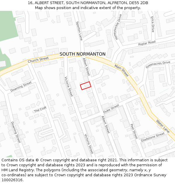 16, ALBERT STREET, SOUTH NORMANTON, ALFRETON, DE55 2DB: Location map and indicative extent of plot