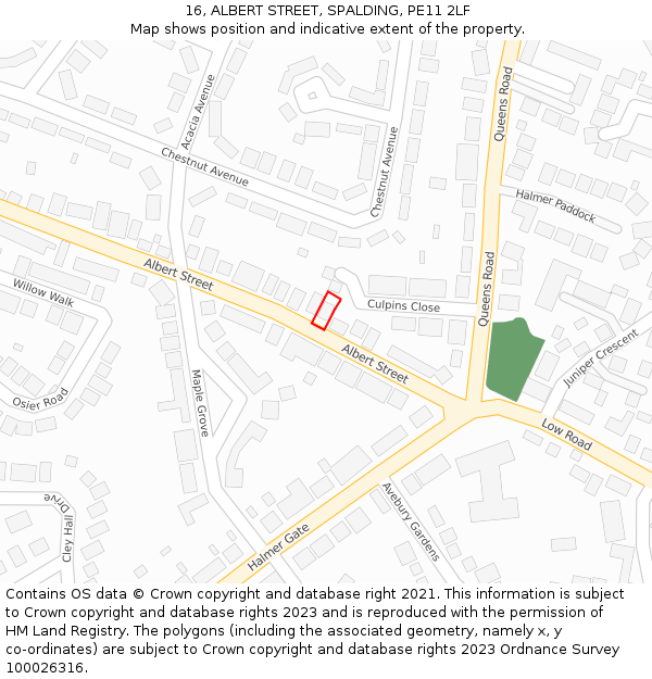 16, ALBERT STREET, SPALDING, PE11 2LF: Location map and indicative extent of plot