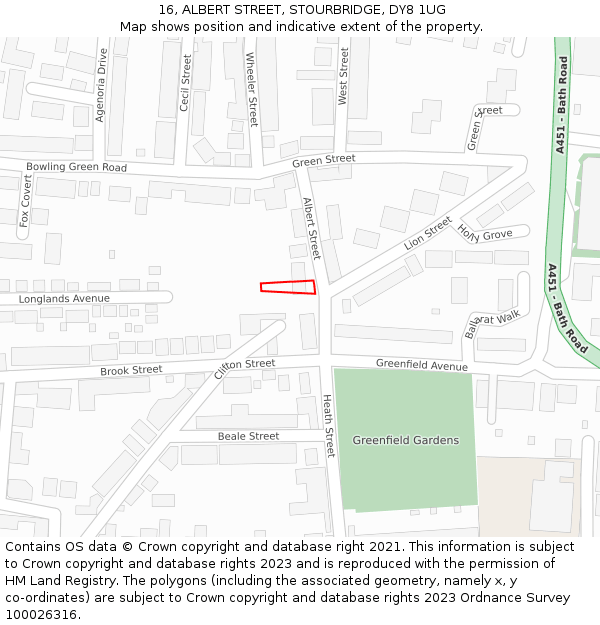 16, ALBERT STREET, STOURBRIDGE, DY8 1UG: Location map and indicative extent of plot