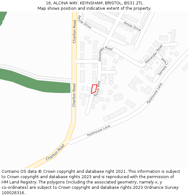 16, ALCINA WAY, KEYNSHAM, BRISTOL, BS31 2TL: Location map and indicative extent of plot