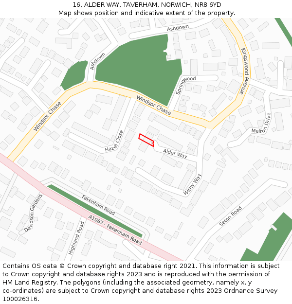 16, ALDER WAY, TAVERHAM, NORWICH, NR8 6YD: Location map and indicative extent of plot