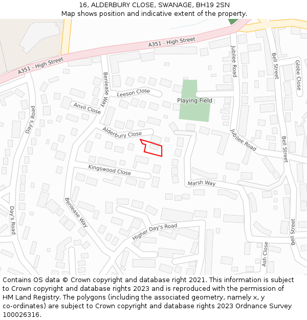 16, ALDERBURY CLOSE, SWANAGE, BH19 2SN: Location map and indicative extent of plot