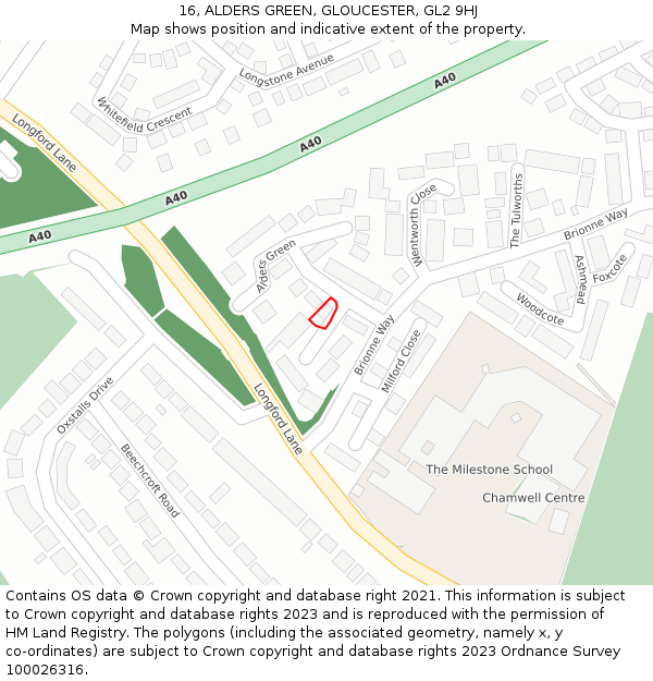 16, ALDERS GREEN, GLOUCESTER, GL2 9HJ: Location map and indicative extent of plot