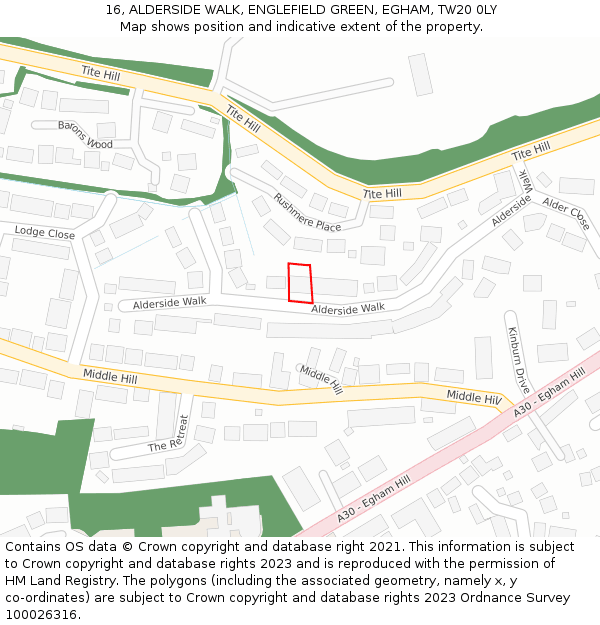 16, ALDERSIDE WALK, ENGLEFIELD GREEN, EGHAM, TW20 0LY: Location map and indicative extent of plot