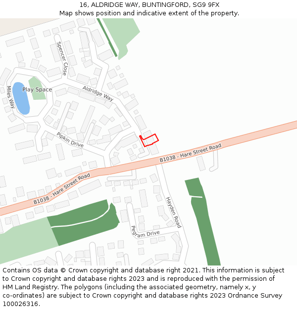 16, ALDRIDGE WAY, BUNTINGFORD, SG9 9FX: Location map and indicative extent of plot