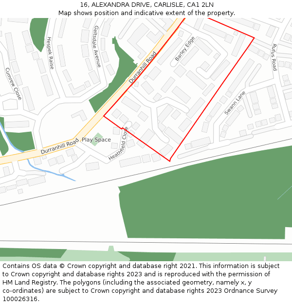 16, ALEXANDRA DRIVE, CARLISLE, CA1 2LN: Location map and indicative extent of plot