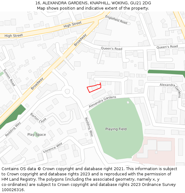 16, ALEXANDRA GARDENS, KNAPHILL, WOKING, GU21 2DG: Location map and indicative extent of plot