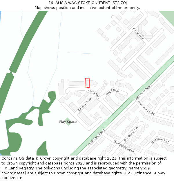 16, ALICIA WAY, STOKE-ON-TRENT, ST2 7QJ: Location map and indicative extent of plot