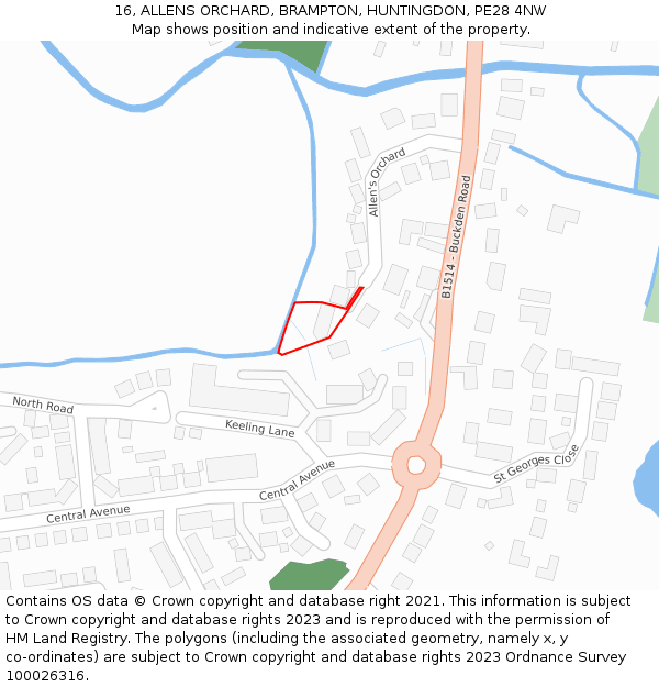 16, ALLENS ORCHARD, BRAMPTON, HUNTINGDON, PE28 4NW: Location map and indicative extent of plot