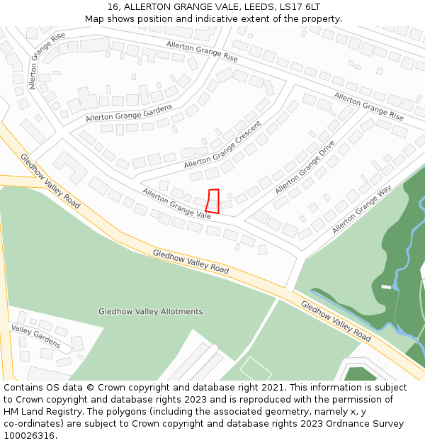 16, ALLERTON GRANGE VALE, LEEDS, LS17 6LT: Location map and indicative extent of plot