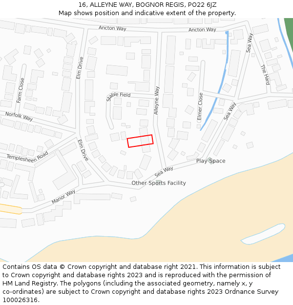 16, ALLEYNE WAY, BOGNOR REGIS, PO22 6JZ: Location map and indicative extent of plot