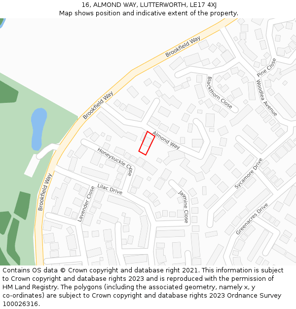 16, ALMOND WAY, LUTTERWORTH, LE17 4XJ: Location map and indicative extent of plot