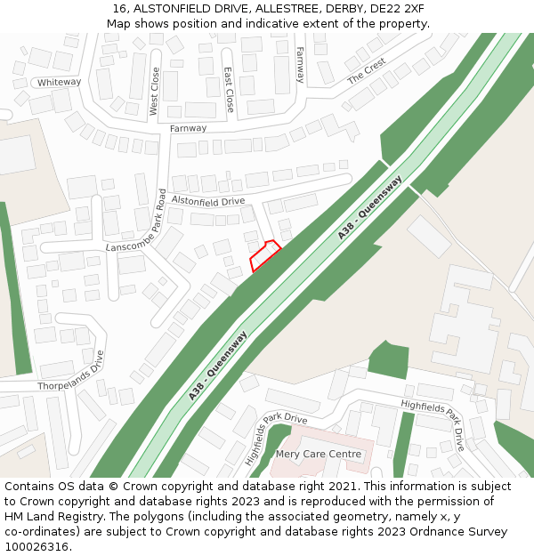 16, ALSTONFIELD DRIVE, ALLESTREE, DERBY, DE22 2XF: Location map and indicative extent of plot