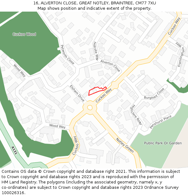 16, ALVERTON CLOSE, GREAT NOTLEY, BRAINTREE, CM77 7XU: Location map and indicative extent of plot