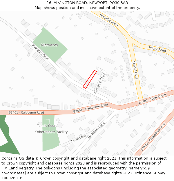 16, ALVINGTON ROAD, NEWPORT, PO30 5AR: Location map and indicative extent of plot