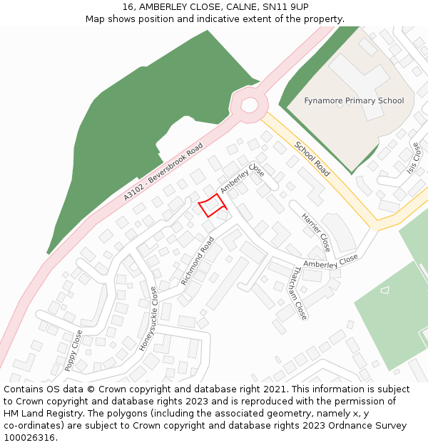 16, AMBERLEY CLOSE, CALNE, SN11 9UP: Location map and indicative extent of plot