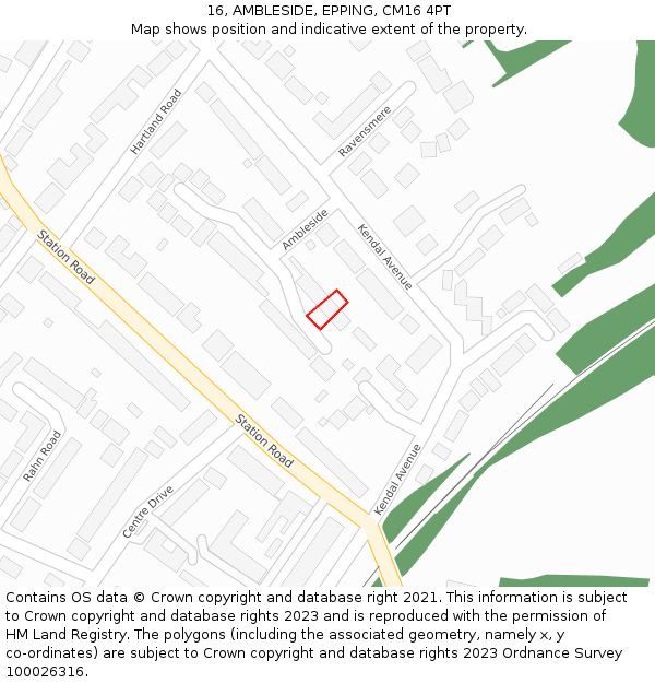 16, AMBLESIDE, EPPING, CM16 4PT: Location map and indicative extent of plot