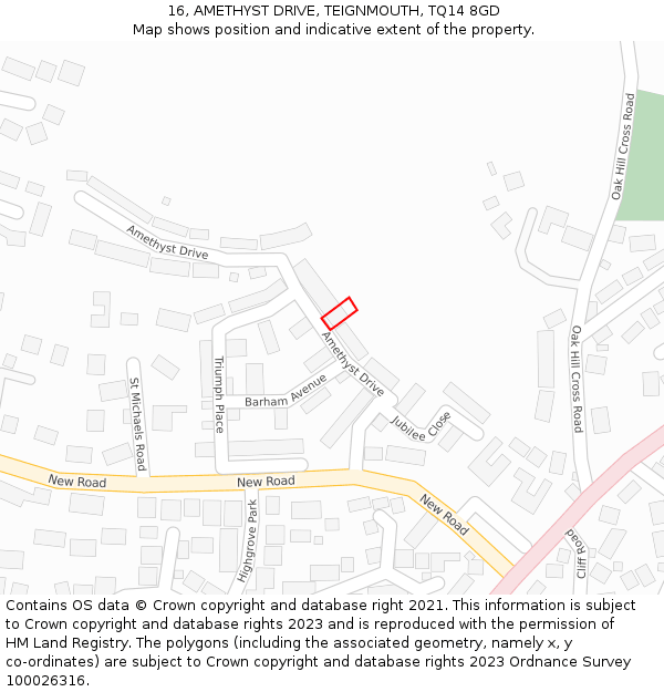 16, AMETHYST DRIVE, TEIGNMOUTH, TQ14 8GD: Location map and indicative extent of plot