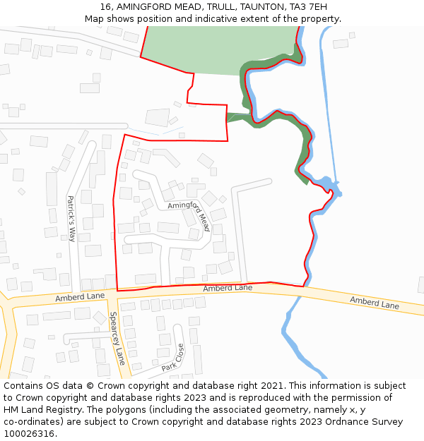 16, AMINGFORD MEAD, TRULL, TAUNTON, TA3 7EH: Location map and indicative extent of plot