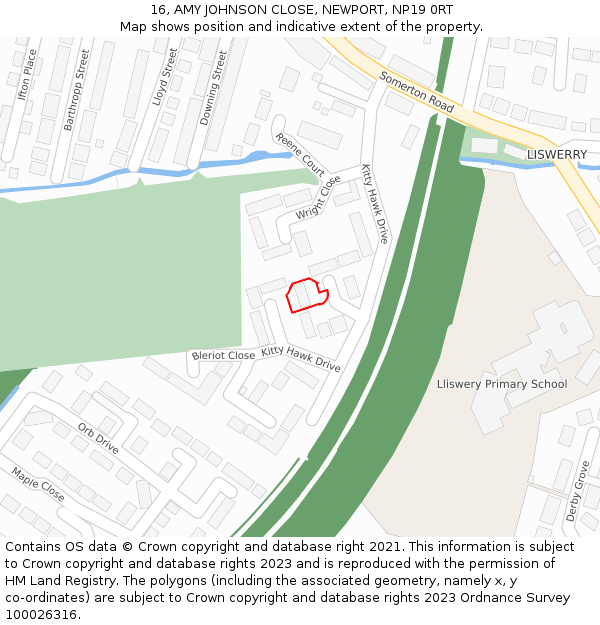 16, AMY JOHNSON CLOSE, NEWPORT, NP19 0RT: Location map and indicative extent of plot