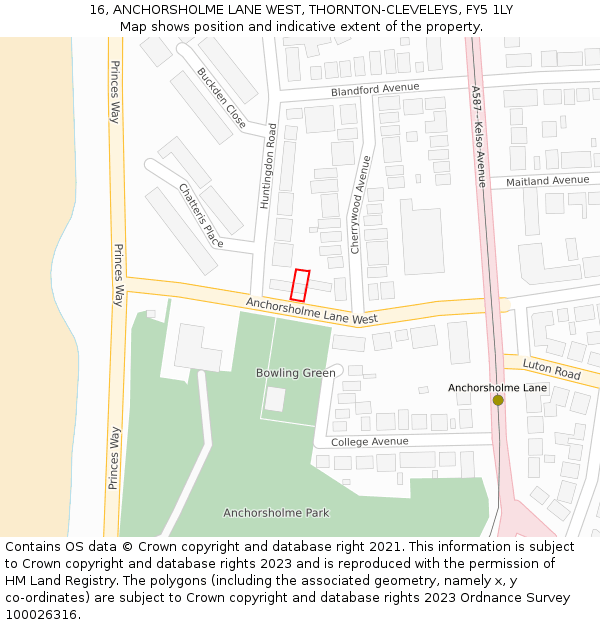 16, ANCHORSHOLME LANE WEST, THORNTON-CLEVELEYS, FY5 1LY: Location map and indicative extent of plot