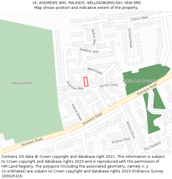 16, ANDREWS WAY, RAUNDS, WELLINGBOROUGH, NN9 6RD: Location map and indicative extent of plot