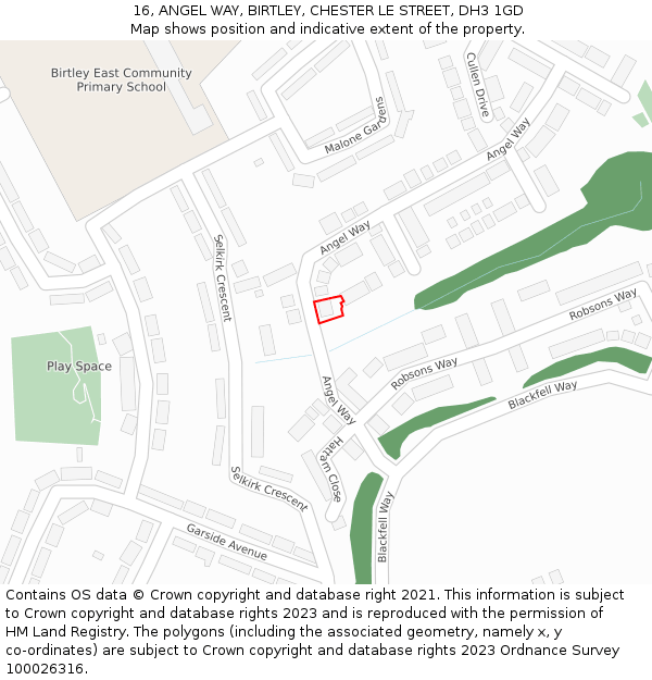 16, ANGEL WAY, BIRTLEY, CHESTER LE STREET, DH3 1GD: Location map and indicative extent of plot