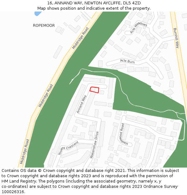 16, ANNAND WAY, NEWTON AYCLIFFE, DL5 4ZD: Location map and indicative extent of plot