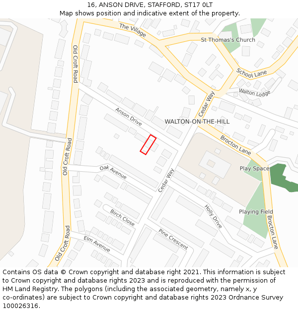 16, ANSON DRIVE, STAFFORD, ST17 0LT: Location map and indicative extent of plot