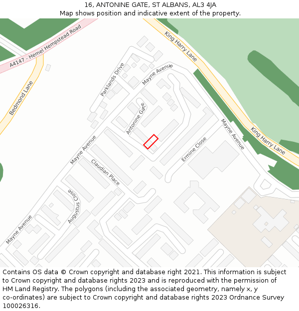 16, ANTONINE GATE, ST ALBANS, AL3 4JA: Location map and indicative extent of plot