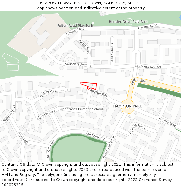 16, APOSTLE WAY, BISHOPDOWN, SALISBURY, SP1 3GD: Location map and indicative extent of plot