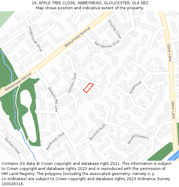 16, APPLE TREE CLOSE, ABBEYMEAD, GLOUCESTER, GL4 5BZ: Location map and indicative extent of plot