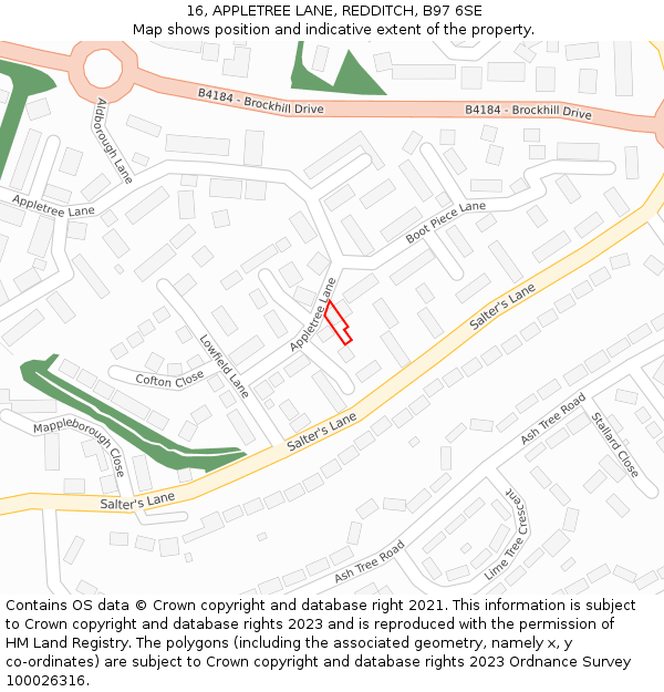 16, APPLETREE LANE, REDDITCH, B97 6SE: Location map and indicative extent of plot