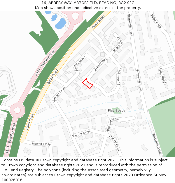 16, ARBERY WAY, ARBORFIELD, READING, RG2 9FG: Location map and indicative extent of plot