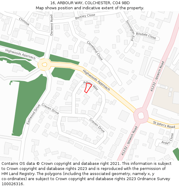 16, ARBOUR WAY, COLCHESTER, CO4 9BD: Location map and indicative extent of plot