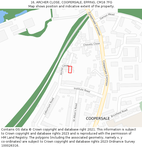 16, ARCHER CLOSE, COOPERSALE, EPPING, CM16 7FG: Location map and indicative extent of plot