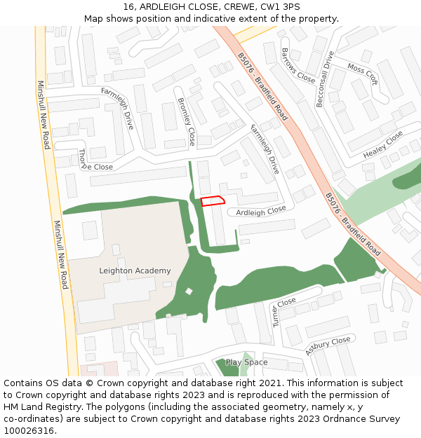 16, ARDLEIGH CLOSE, CREWE, CW1 3PS: Location map and indicative extent of plot