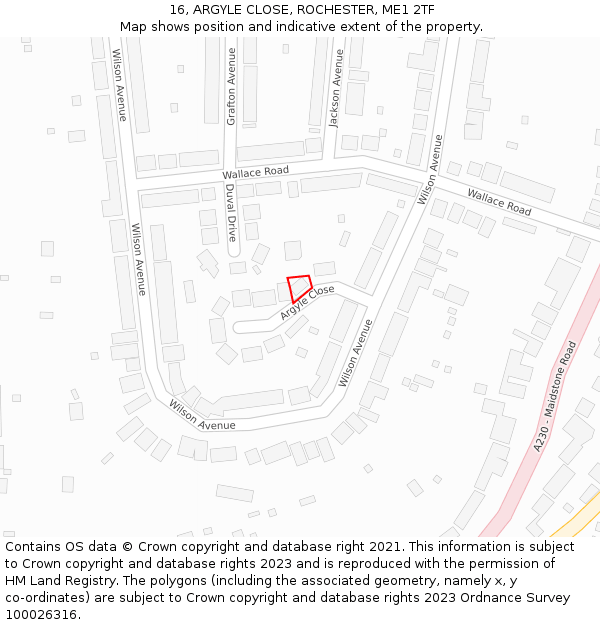 16, ARGYLE CLOSE, ROCHESTER, ME1 2TF: Location map and indicative extent of plot