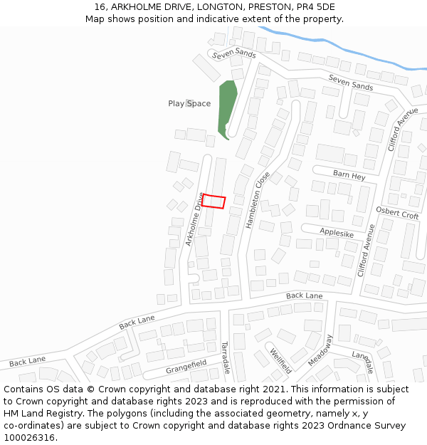 16, ARKHOLME DRIVE, LONGTON, PRESTON, PR4 5DE: Location map and indicative extent of plot