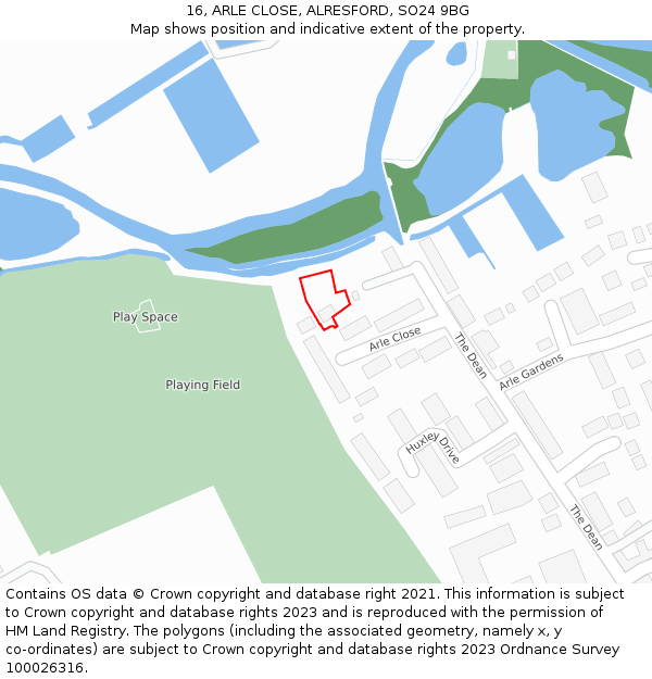 16, ARLE CLOSE, ALRESFORD, SO24 9BG: Location map and indicative extent of plot