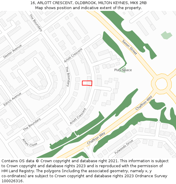 16, ARLOTT CRESCENT, OLDBROOK, MILTON KEYNES, MK6 2RB: Location map and indicative extent of plot