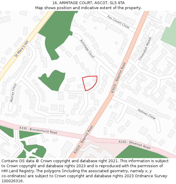 16, ARMITAGE COURT, ASCOT, SL5 9TA: Location map and indicative extent of plot