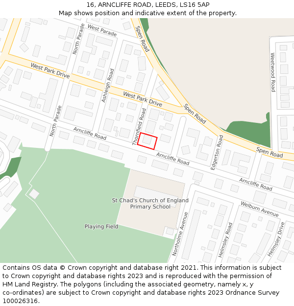 16, ARNCLIFFE ROAD, LEEDS, LS16 5AP: Location map and indicative extent of plot