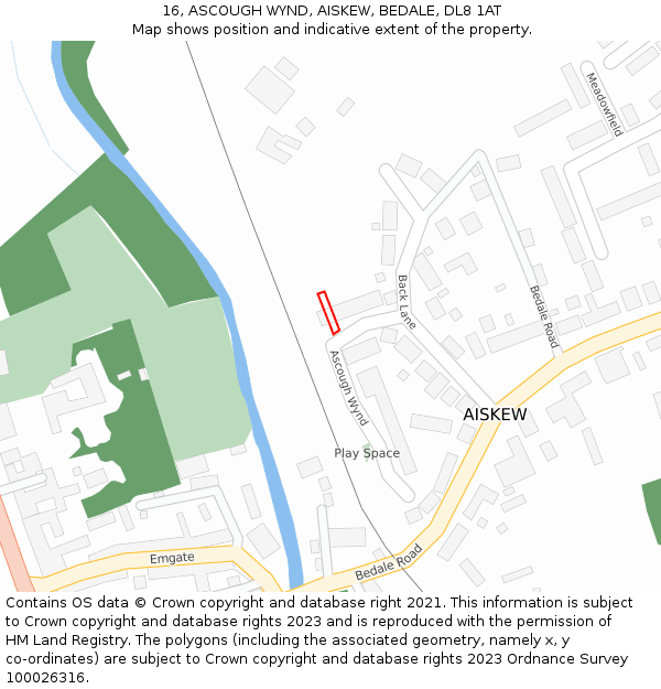 16, ASCOUGH WYND, AISKEW, BEDALE, DL8 1AT: Location map and indicative extent of plot