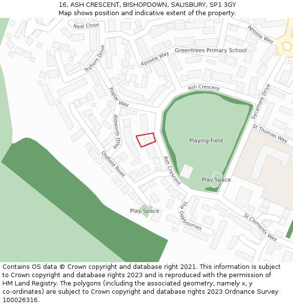 16, ASH CRESCENT, BISHOPDOWN, SALISBURY, SP1 3GY: Location map and indicative extent of plot